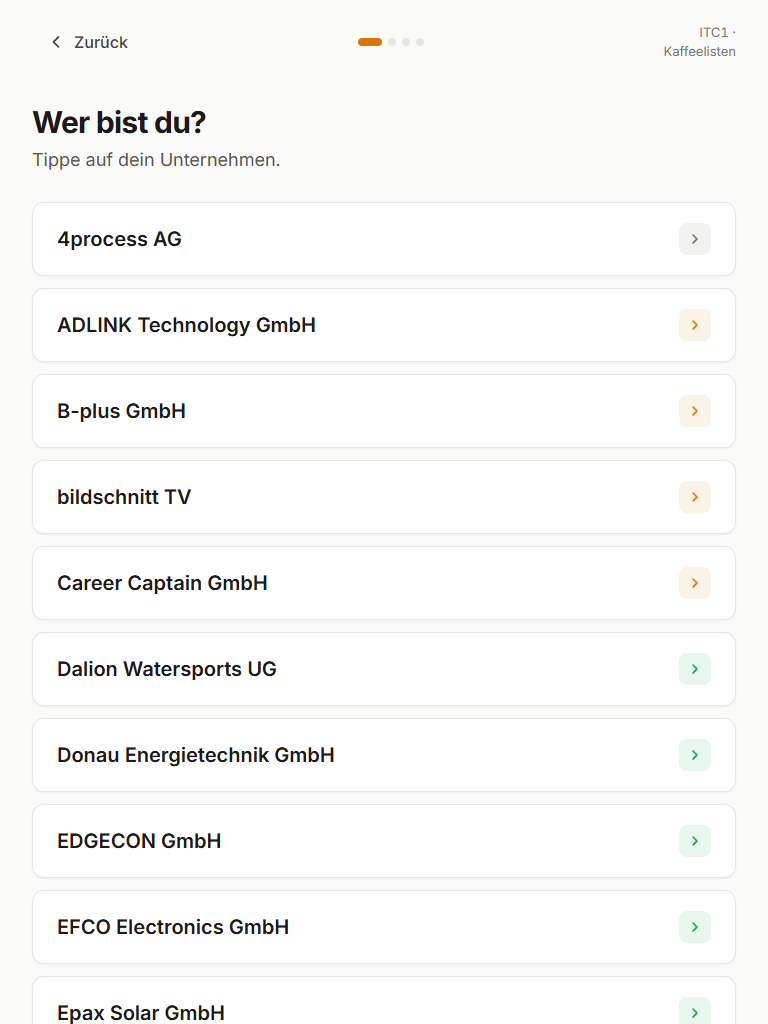 Company selection screen